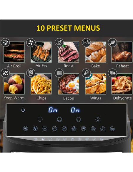 HOMCOM Dual Zone Air Fryer, 10-in-1 8L with Sync Cook & Sync Finish, 60-Minute Timer for Oil Free & Low Fat Cooking, 2400W 800-1 - pic 67160 | FastDaddyshop