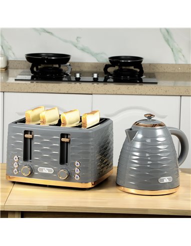 HOMCOM Kettle and Toaster Sets, 1600W 1.7L Rapid Boil Kettle & 4 Slice Toaster w/7 Browning Controls Defrost Reheat Crumb Tray O