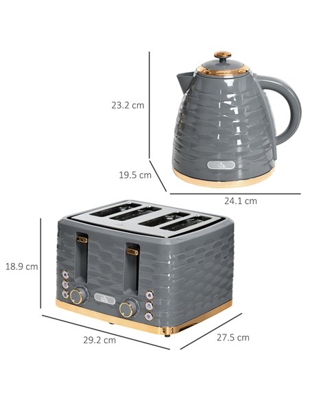 HOMCOM Kettle and Toaster Sets, 1600W 1.7L Rapid Boil Kettle & 4 Slice Toaster w/7 Browning Controls Defrost Reheat Crumb Tray O - pic 67167 | FastDaddyshop