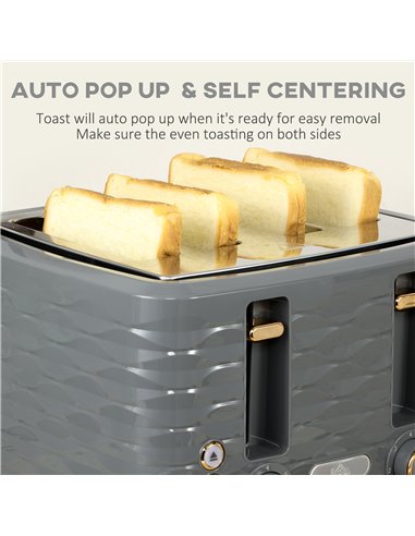 HOMCOM Kettle and Toaster Sets, 1600W 1.7L Rapid Boil Kettle & 4 Slice Toaster w/7 Browning Controls Defrost Reheat Crumb Tray O