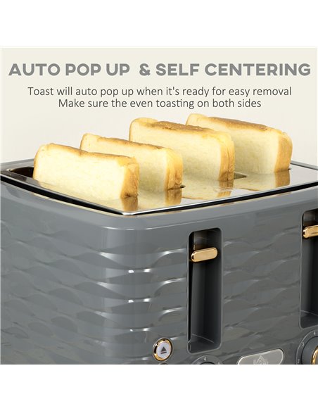 HOMCOM Kettle and Toaster Sets, 1600W 1.7L Rapid Boil Kettle & 4 Slice Toaster w/7 Browning Controls Defrost Reheat Crumb Tray O - pic 67170 | FastDaddyshop
