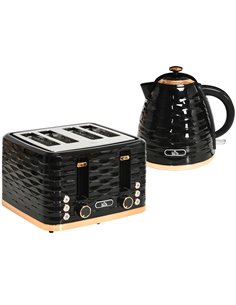 HOMCOM Kettle and 4 Slice Toaster Set, 1600W 1.7L, Black 800-162V70BK