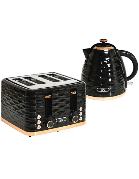 HOMCOM Kettle and 4 Slice Toaster Set, 1600W 1.7L, Black 800-162V70BK - pic 67174 | FastDaddyshop