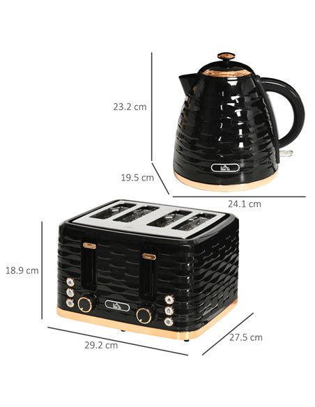 HOMCOM Kettle and Toaster Sets, 1600W 1.7L Rapid Boil Kettle & 4 Slice Toaster w/7 Browning Controls Defrost Reheat Crumb Tray O - pic 67176 | FastDaddyshop