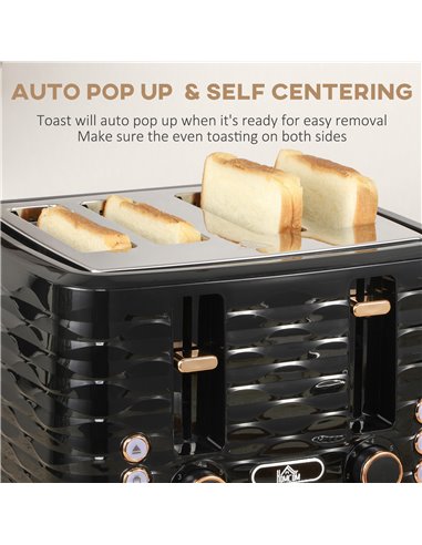 HOMCOM Kettle and Toaster Sets, 1600W 1.7L Rapid Boil Kettle & 4 Slice Toaster w/7 Browning Controls Defrost Reheat Crumb Tray O