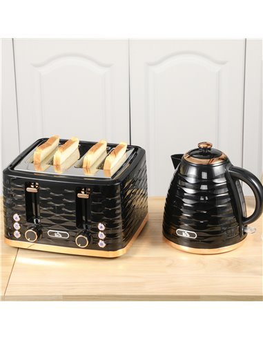 HOMCOM Kettle and Toaster Sets, 1600W 1.7L Rapid Boil Kettle & 4 Slice Toaster w/7 Browning Controls Defrost Reheat Crumb Tray O