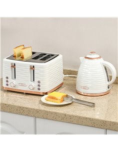 HOMCOM Kettle and 4 Slice Toaster Set, 3000W 1.7L, Cream White 800-162V70CW 2