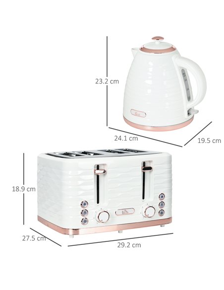 HOMCOM Kettle and Toaster Sets, 3000W 1.7L Rapid Boil Kettle & 4 Slice Toaster w/ 7 Browning Controls, Defrost, Reheat & Crumb T - pic 67185 | FastDaddyshop