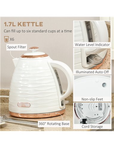 HOMCOM Kettle and Toaster Sets, 3000W 1.7L Rapid Boil Kettle & 4 Slice Toaster w/ 7 Browning Controls, Defrost, Reheat & Crumb T