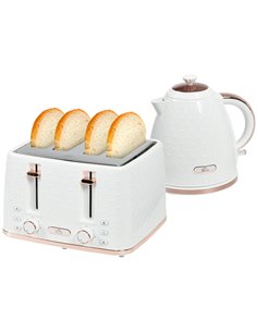HOMCOM 1.7L 3000W Fast Boil Kettle & 4 Slice Toaster Set, White 800-180V70CW