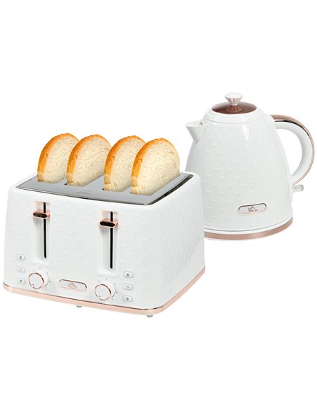 HOMCOM 1.7L 3000W Fast Boil Kettle & 4 Slice Toaster Set, White 800-180V70CW - pic 67210 | FastDaddyshop