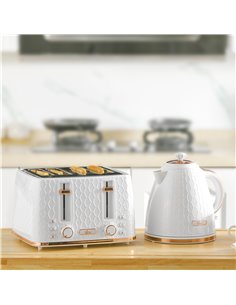 HOMCOM 1.7L 3000W Fast Boil Kettle & 4 Slice Toaster Set, White 800-180V70CW 2