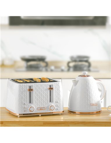 HOMCOM 1.7L 3000W Fast Boil Kettle & 4 Slice Toaster Set, Kettle and Toaster Set with 7 Browning Controls, Crumb Tray, White 800