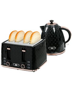 HOMCOM 1.7L 3000W Fast Boil Kettle & 4 Slice Toaster Set, Black 800-180V70BK
