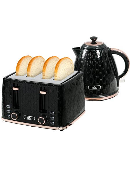 HOMCOM 1.7L 3000W Fast Boil Kettle & 4 Slice Toaster Set, Black 800-180V70BK - pic 67219 | FastDaddyshop