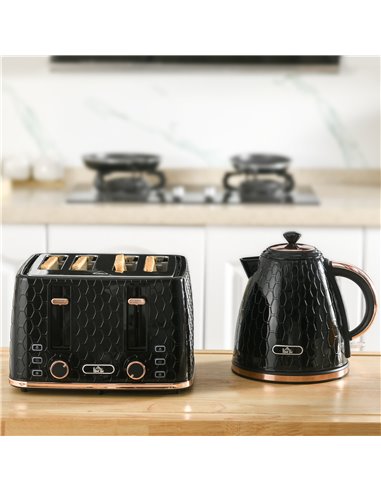 HOMCOM 1.7L 3000W Fast Boil Kettle & 4 Slice Toaster Set, Kettle and Toaster Set with 7 Browning Controls, Crumb Tray, Black 800
