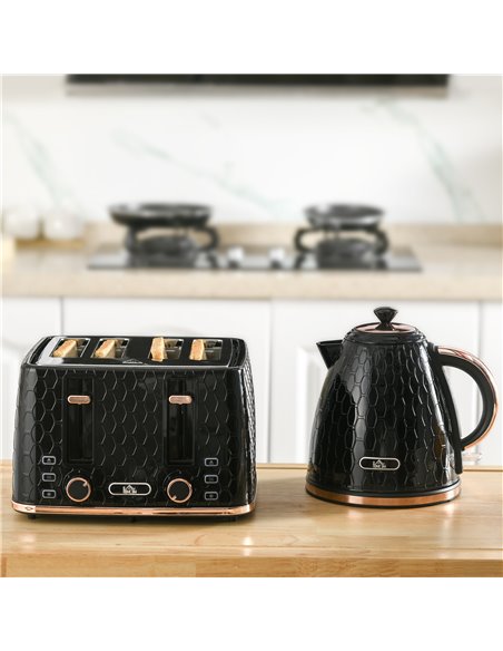 HOMCOM 1.7L 3000W Fast Boil Kettle & 4 Slice Toaster Set, Kettle and Toaster Set with 7 Browning Controls, Crumb Tray, Black 800 - pic 67220 | FastDaddyshop