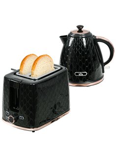 HOMCOM 1.7L 3000W Fast Boil Kettle & 2 Slice Toaster Set, Black 800-181V70BK