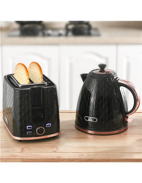 HOMCOM 1.7L 3000W Fast Boil Kettle & 2 Slice Toaster Set, Kettle and Toaster Set with Auto Shut Off, Browning Controls, Black 80 - pic 67238 | FastDaddyshop