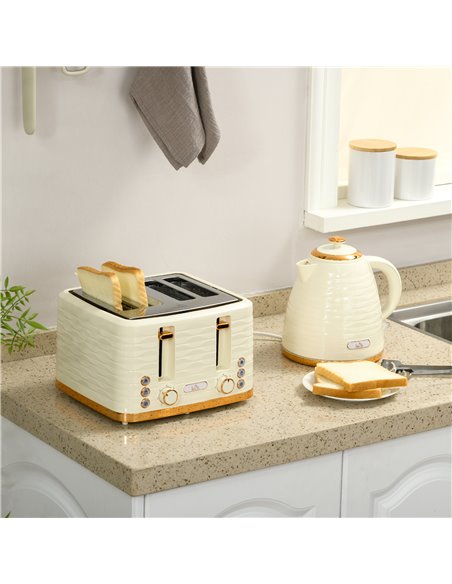 HOMCOM 3000W 1.7L Rapid Boil Kettle & 4 Slice Toaster, Kettle and Toaster Set with 7 Browning Controls and Crumb Tray, Beige 800 - pic 67265 | FastDaddyshop