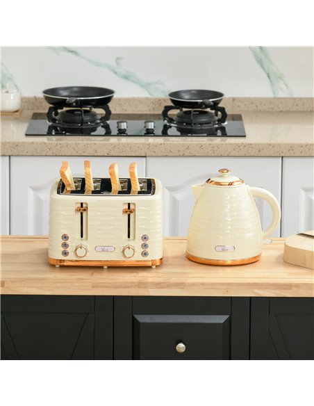 HOMCOM 3000W 1.7L Rapid Boil Kettle & 4 Slice Toaster, Kettle and Toaster Set with 7 Browning Controls and Crumb Tray, Beige 800 - pic 67270 | FastDaddyshop