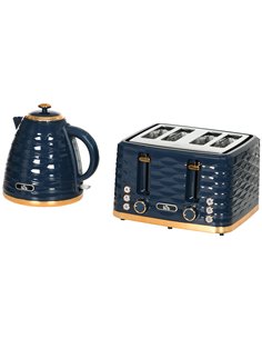 HOMCOM 3000W 1.7L Rapid Boil Kettle & 4 Slice Toaster, Blue 800-162V70BU