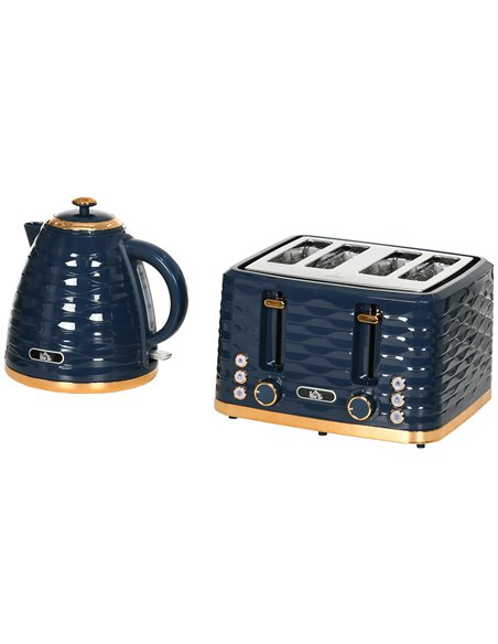 HOMCOM 3000W 1.7L Rapid Boil Kettle & 4 Slice Toaster, Blue 800-162V70BU - pic 67273 | FastDaddyshop