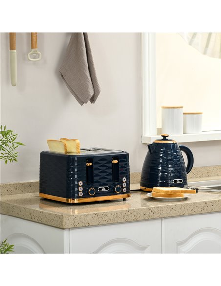 HOMCOM 3000W 1.7L Rapid Boil Kettle & 4 Slice Toaster, Kettle and Toaster Set with 7 Browning Controls and Crumb Tray, Blue 800- - pic 67274 | FastDaddyshop