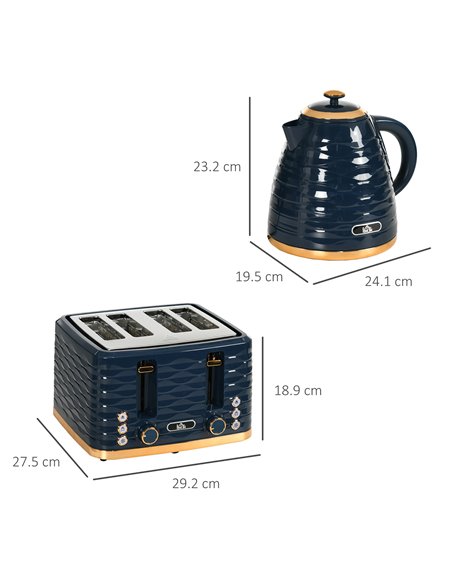 HOMCOM 3000W 1.7L Rapid Boil Kettle & 4 Slice Toaster, Kettle and Toaster Set with 7 Browning Controls and Crumb Tray, Blue 800- - pic 67275 | FastDaddyshop