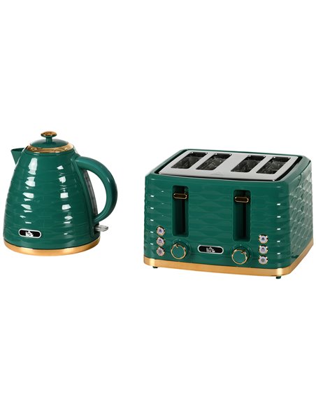 HOMCOM 3000W 1.7L Rapid Boil Kettle & 4 Slice Toaster, Green 800-162V70GN - pic 67282 | FastDaddyshop