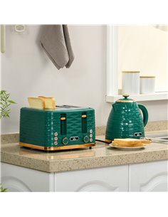 HOMCOM 3000W 1.7L Rapid Boil Kettle & 4 Slice Toaster, Green 800-162V70GN 2