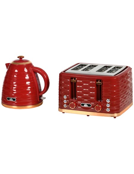 HOMCOM 3000W 1.7L Rapid Boil Kettle & 4 Slice Toaster, Red 800-162V70RD - pic 67291 | FastDaddyshop