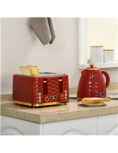 HOMCOM 3000W 1.7L Rapid Boil Kettle & 4 Slice Toaster, Red 800-162V70RD 2
