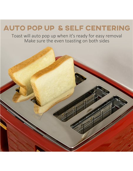 HOMCOM 3000W 1.7L Rapid Boil Kettle & 4 Slice Toaster, Kettle and Toaster Set with 7 Browning Controls and Crumb Tray, Red 800-1 - pic 67296 | FastDaddyshop