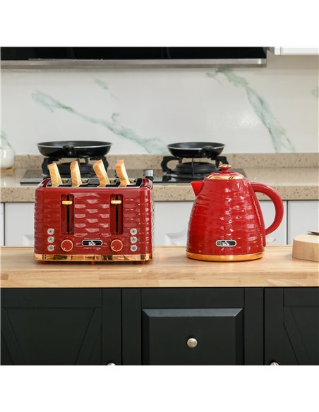 HOMCOM 3000W 1.7L Rapid Boil Kettle & 4 Slice Toaster, Kettle and Toaster Set with 7 Browning Controls and Crumb Tray, Red 800-1 - pic 67297 | FastDaddyshop