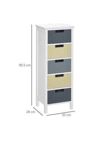 HOMCOM Chest of Drawers Storage Tower, Dresser Chest with 5 Detachable Drawers, Wood Top, Organizer Unit for Closets Bedroom Nur