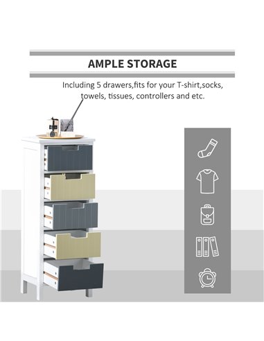 HOMCOM Chest of Drawers Storage Tower, Dresser Chest with 5 Detachable Drawers, Wood Top, Organizer Unit for Closets Bedroom Nur