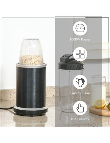 HOMCOM Blender Smoothie Maker, 1000W Countertop Blender with 0.7L and 0.35L BPA-Free Mix Cups, Cross Blade Base for Ice, Fruit a