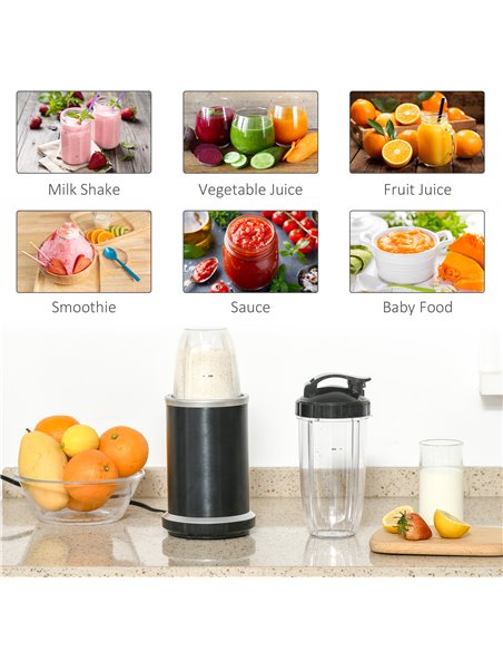 HOMCOM Blender Smoothie Maker, 1000W Countertop Blender with 0.7L and 0.35L BPA-Free Mix Cups, Cross Blade Base for Ice, Fruit a - pic 67314 | FastDaddyshop