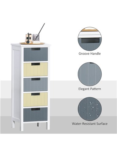 HOMCOM Chest of Drawers Storage Tower, Dresser Chest with 5 Detachable Drawers, Wood Top, Organizer Unit for Closets Bedroom Nur