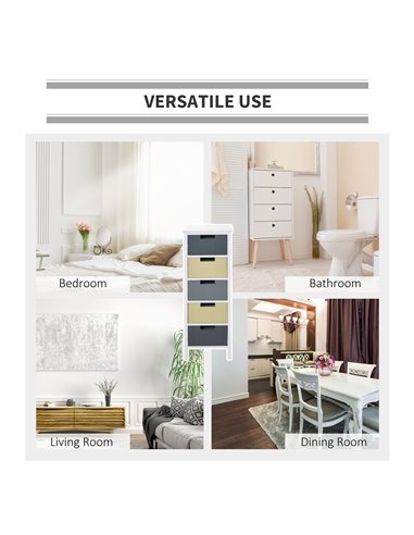HOMCOM Chest of Drawers Storage Tower, Dresser Chest with 5 Detachable Drawers, Wood Top, Organizer Unit for Closets Bedroom Nur
