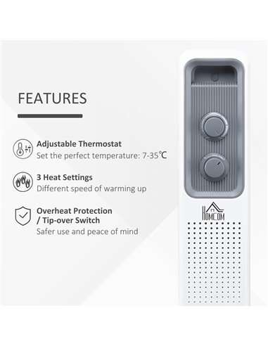 HOMCOM 2720W Oil Filled Radiator, Portable Electric Heater w/ 3 Heat Settings, Adjustable Thermostat, Safe Power-Off, 11 Fins 82