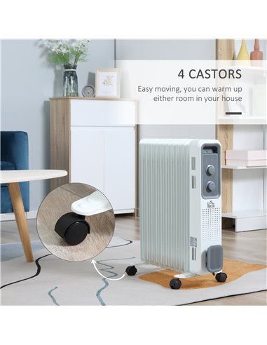 HOMCOM 2720W Oil Filled Radiator, Portable Electric Heater w/ 3 Heat Settings, Adjustable Thermostat, Safe Power-Off, 11 Fins 82