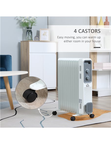 HOMCOM 2720W Oil Filled Radiator, Portable Electric Heater w/ 3 Heat Settings, Adjustable Thermostat, Safe Power-Off, 11 Fins 82 - pic 67359 | FastDaddyshop
