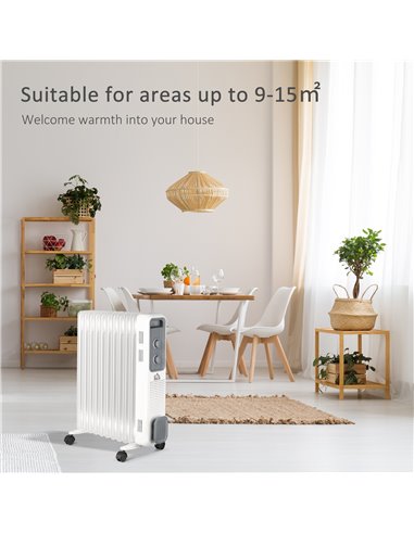 HOMCOM 2720W Oil Filled Radiator, Portable Electric Heater w/ 3 Heat Settings, Adjustable Thermostat, Safe Power-Off, 11 Fins 82