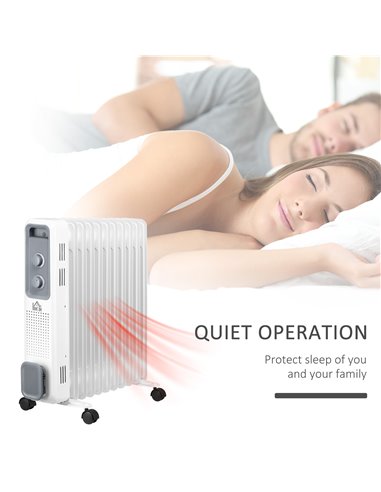 HOMCOM 2720W Oil Filled Radiator, Portable Electric Heater w/ 3 Heat Settings, Adjustable Thermostat, Safe Power-Off, 11 Fins 82