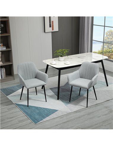HOMCOM Dining Chairs Upholstered Linen Fabric Accent Chairs with Metal Legs, Set of 2, Light Grey 835-290V71