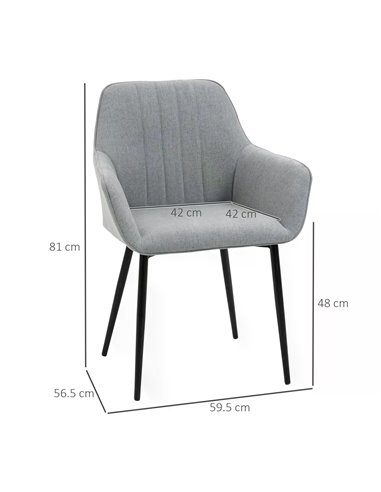 HOMCOM Dining Chairs Upholstered Linen Fabric Accent Chairs with Metal Legs, Set of 2, Light Grey 835-290V71