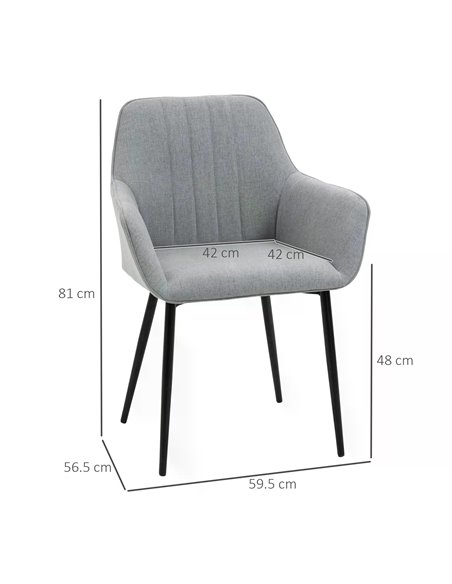HOMCOM Dining Chairs Upholstered Linen Fabric Accent Chairs with Metal Legs, Set of 2, Light Grey 835-290V71 - pic 67365 | FastDaddyshop