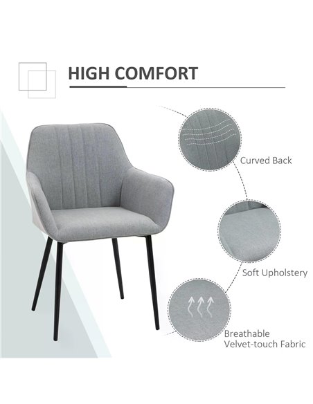 HOMCOM Dining Chairs Upholstered Linen Fabric Accent Chairs with Metal Legs, Set of 2, Light Grey 835-290V71 - pic 67366 | FastDaddyshop